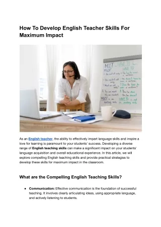 English Teacher Jobs- How To Develop Skills For Maximum Impact