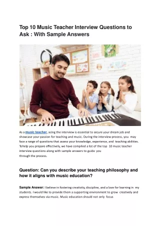 Music Teacher- Top 10 interview Questions To Ask