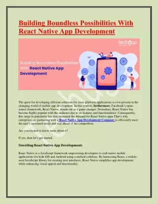 Building Boundless Possibilities With React Native App Development