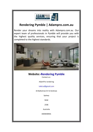 Rendering Pymble  Adampro.com.au