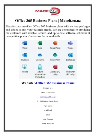 Office 365 Business Plans  Maceit.co.nz