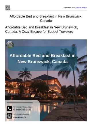 Affordable Bed and Breakfast in New Brunswick, Canada