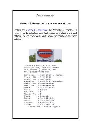 Petrol Bill Generator  Expensesreceipt.com 01