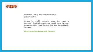 Residential Garage Door Repair Vancouver  Comfortdoors.ca