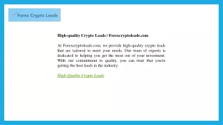 High-quality Crypto Leads  Forexcryptoleads.com