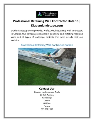 Professional Retaining Wall Contractor Ontario Diademlandscape