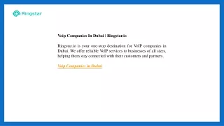 Voip Companies In Dubai  Ringstar.io