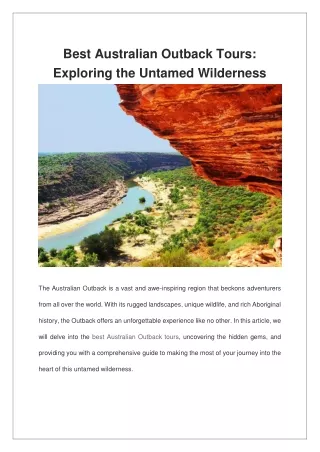 Best Australian Outback Tours Exploring the Untamed Wilderness