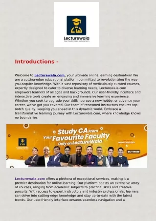 Online CA Classes ,Video Lectures for CA,CS,CMA- Lecturewala