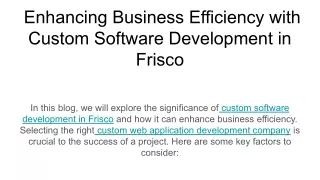 Enhancing Business Efficiency with Custom Software Development in Frisco