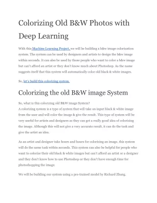 Colorizing Old B&W Photos with Deep Learning