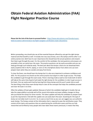 Obtain Federal Aviation Administration (FAA) Flight Navigator Practice Course