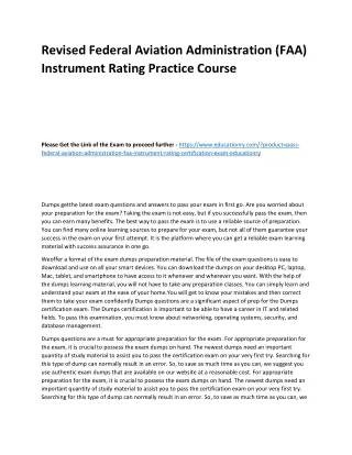 Revised Federal Aviation Administration (FAA) Instrument Rating Practice Course