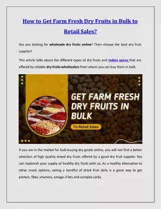 How to Get Farm Fresh Dry Fruits in Bulk to Retail Sales?