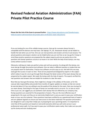 EDUCATIONRY-Revised Federal Aviation Administration (FAA) Private Pilot PrA10854