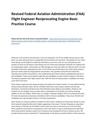 Revised Federal Aviation Administration (FAA) Flight Engineer Reciprocating Engi