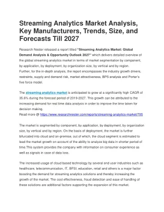 Streaming Analytics Market Analysis