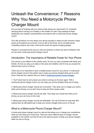 Unleash the Convenience: 7 Reasons Why You Need a Motorcycle Phone Charger Mount