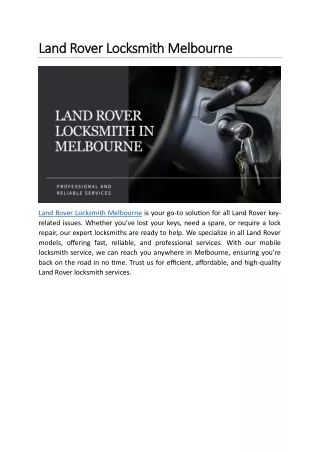 Land Rover Locksmith Melbourne