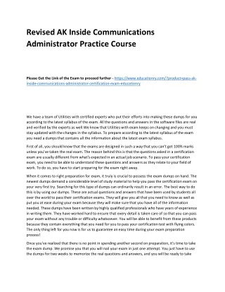 Revised AK Inside Communications Administrator Practice Course