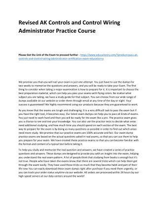 Revised AK Controls and Control Wiring Administrator Practice Course