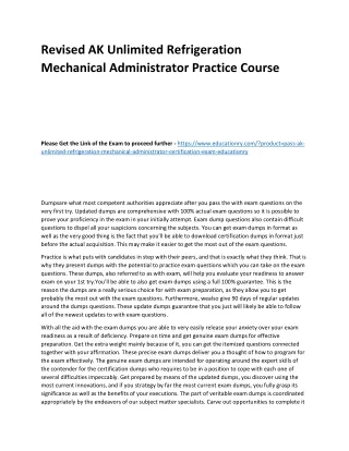 Revised AK Unlimited Refrigeration Mechanical Administrator Practice Course