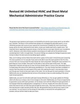 Revised AK Unlimited HVAC and Sheet Metal Mechanical Administrator Practice Cour