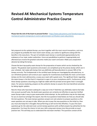 Revised AK Mechanical Systems Temperature Control Administrator Practice Course