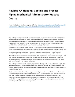 Revised AK Heating, Cooling and Process Piping Mechanical Administrator Practice