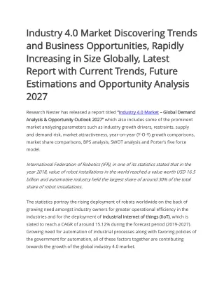 Industry 4.0 Market Rapidly Increasing in Size Globally 2027