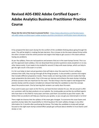 Revised AD5-E802 Adobe Certified Expert - Adobe Analytics Business Practitioner