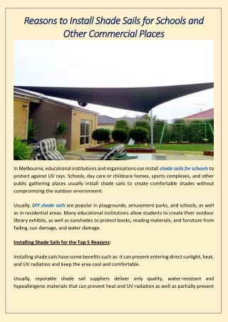 Reasons to Install Shade Sails for Schools and Other Commercial Places