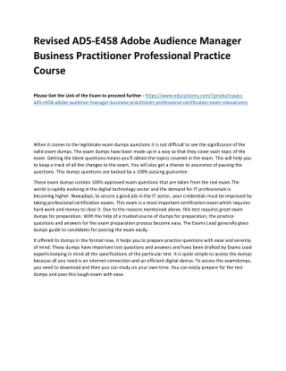 Revised AD5-E458 Adobe Audience Manager Business Practitioner Professional Pract