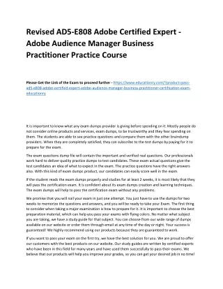 Revised AD5-E808 Adobe Certified Expert - Adobe Audience Manager Business Practi