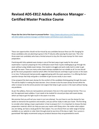 Revised AD5-E812 Adobe Audience Manager - Certified Master Practice Course