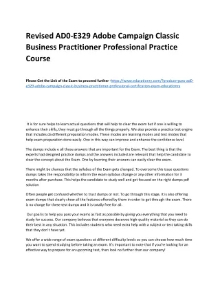 Revised AD0-E329 Adobe Campaign Classic Business Practitioner Professional Pract