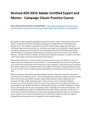 Revised AD5-E815 Adobe Certified Expert and Master - Campaign Classic Practice C