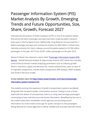 Passenger Information System (PIS) Market Trends 2027