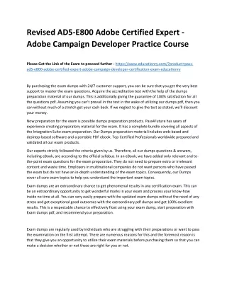 Revised AD5-E800 Adobe Certified Expert - Adobe Campaign Developer Practice Cour