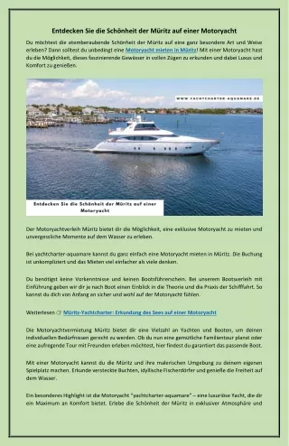 Entdecken Sie die Schönheit der Müritz auf einer Motoryacht