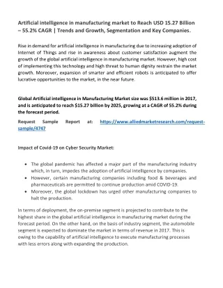 Artificial intelligence in manufacturing market to Reach USD 15.27 Billion –