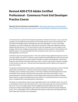 Revised AD0-E719 Adobe Certified Professional - Commerce Front End Developer Pra