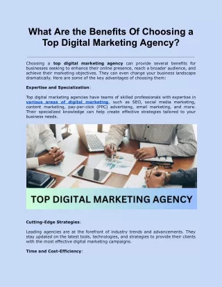 What Are the Benefits Of Choosing a Top Digital Marketing Agency?