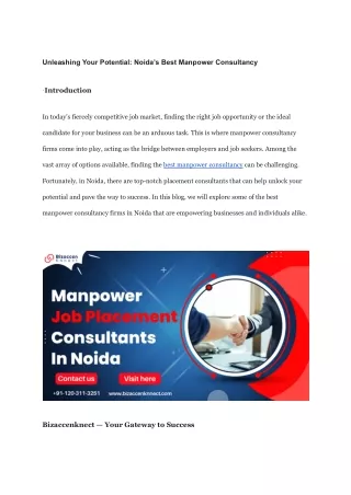 Unleashing Your Potential: Noida’s Best Manpower Consultancy