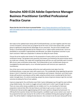 Genuine AD0-E126 Adobe Experience Manager Business Practitioner Certified Profes