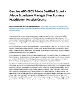 Genuine AD5-E803 Adobe Certified Expert - Adobe Experience Manager Sites Busines