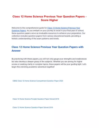 Class 12 Home Science Previous Year Question Papers - Score Higher