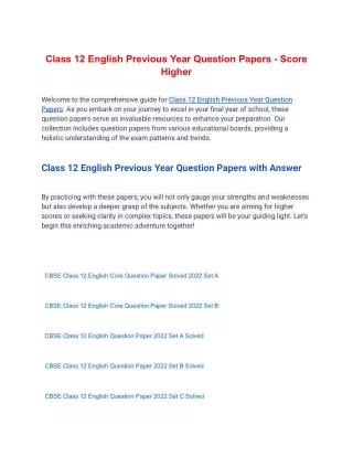 Class 12 English Previous Year Question Papers - Score Higher