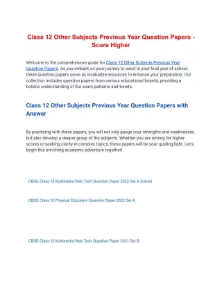 Class 12 Other Subjects Previous Year Question Papers - Score Higher