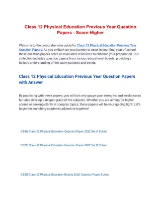 Class 12 Physical Education Previous Year Question Papers - Score Higher